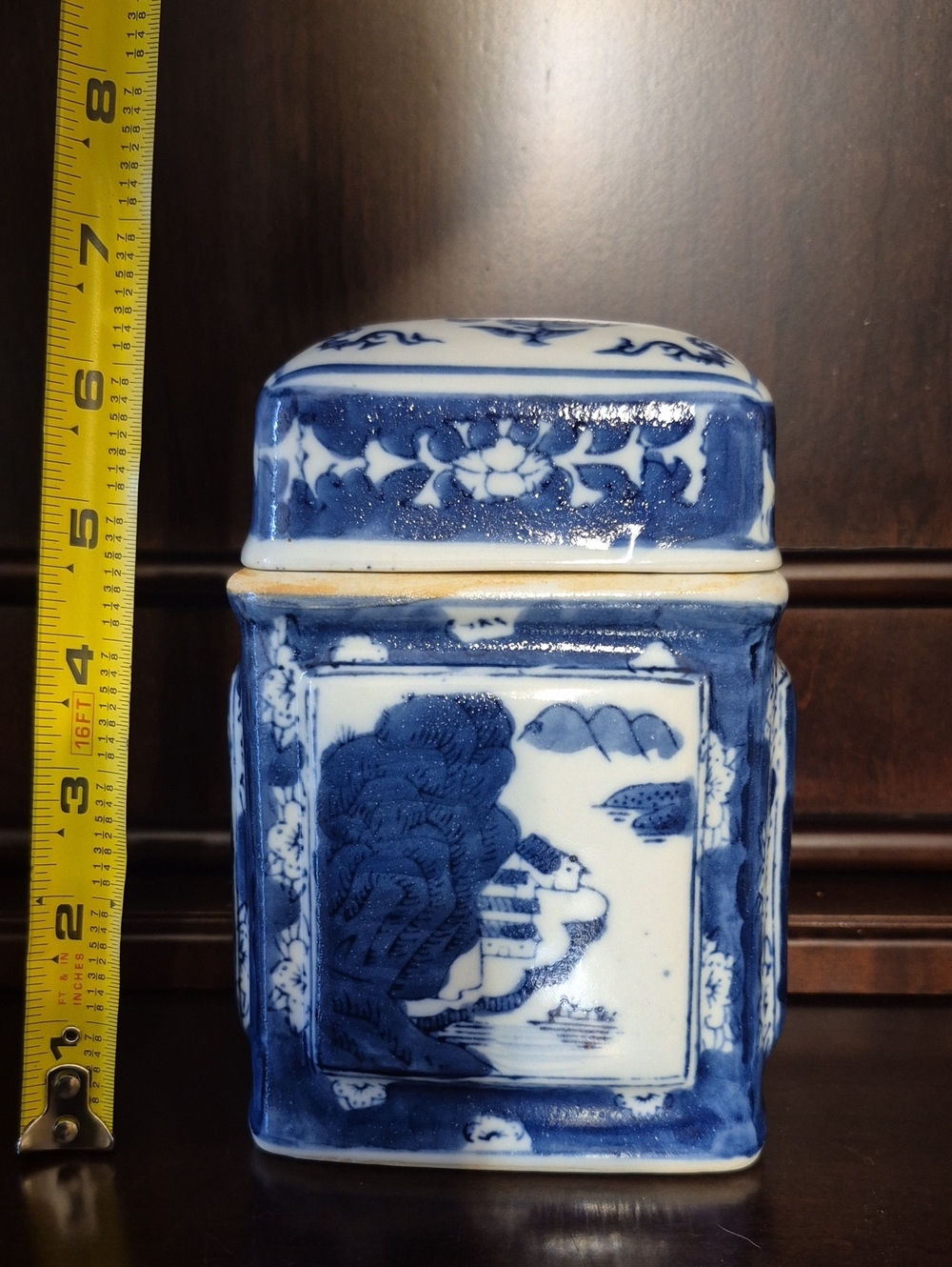 Vintge Chinese Canister, Blue and White Ceramic Tea Canister - Classic Home Art - Picture 2 of 8